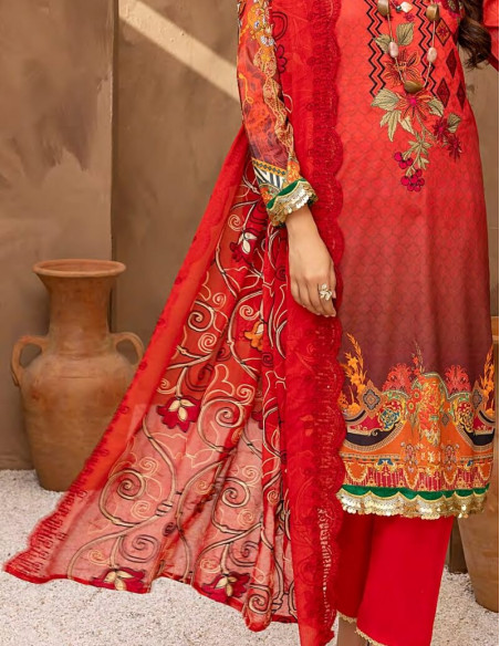 Arham Textile Rangzeb Volume 02 Embroidered Coral Red Unstitched 3 piece