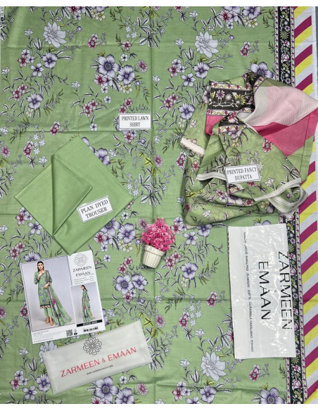 3 Pcs Women's Unstitched Lawn Printed Suit