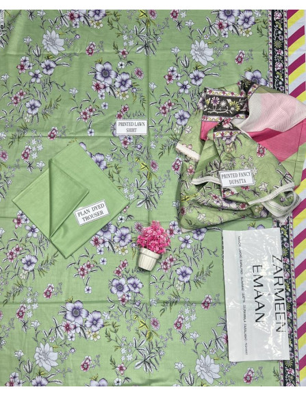 3 Pcs Women's Unstitched Lawn Printed...