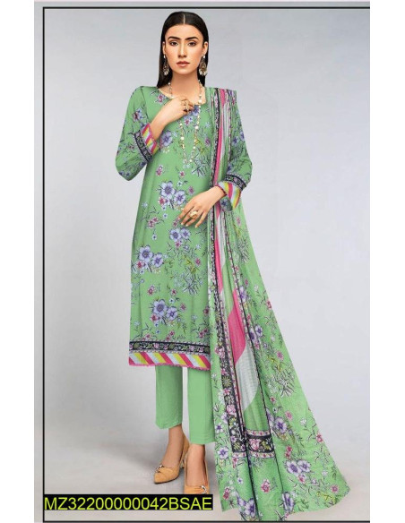3 Pcs Women's Unstitched Lawn Printed Suit