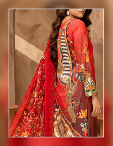 Arham Textile Rangzeb Volume 02 Embroidered Coral Red Unstitched 3 piece