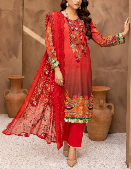 Arham Textile Rangzeb Volume 02 Embroidered Coral Red Unstitched 3 piece