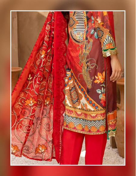 Arham Textile Rangzeb Volume 02 Embroidered Coral Red Unstitched 3 piece