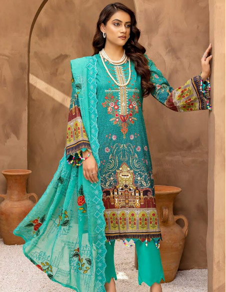 Arham Textile Rangzeb Volume 02 Embroidered Eastern Blue Unstitched 3 piece