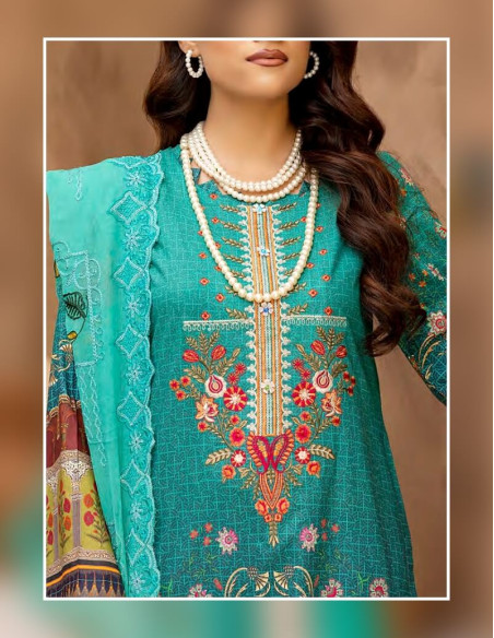 Arham Textile Rangzeb Volume 02 Embroidered Eastern Blue Unstitched 3 piece