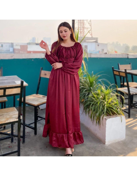 Maroon silk maxi dress 