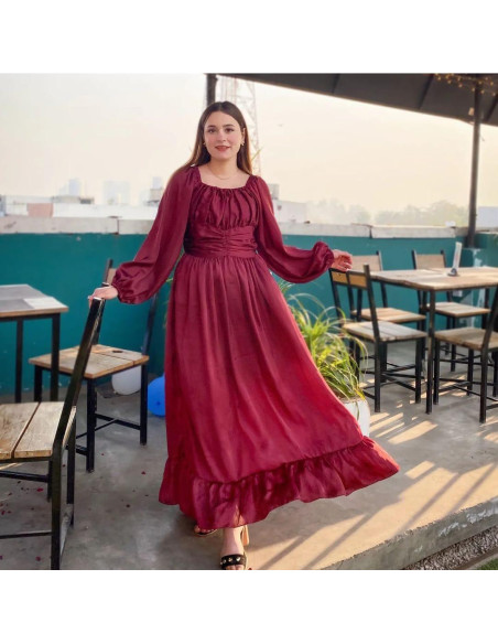 Maroon silk maxi dress 