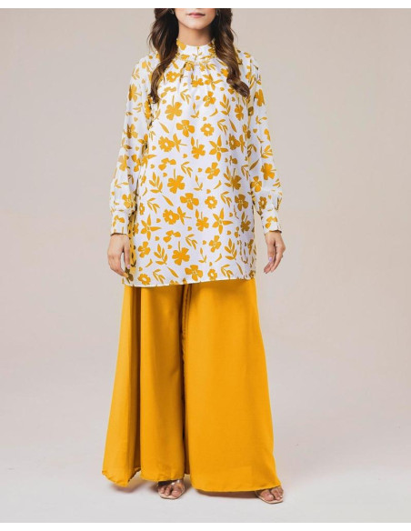 2pcs women's stitched lawn embroidered shirt and trouser 