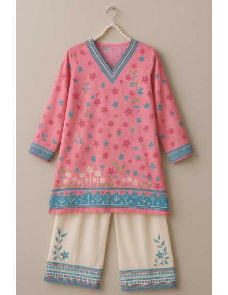 2pcs women's stitched printed co-ord set