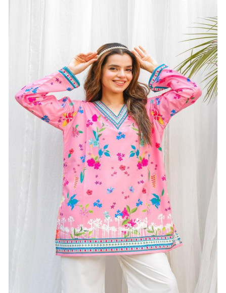 2pcs women's stitched printed co-ord set