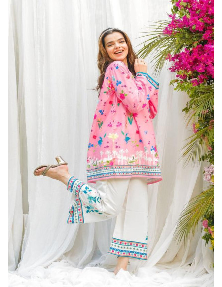 2pcs women's stitched printed co-ord set