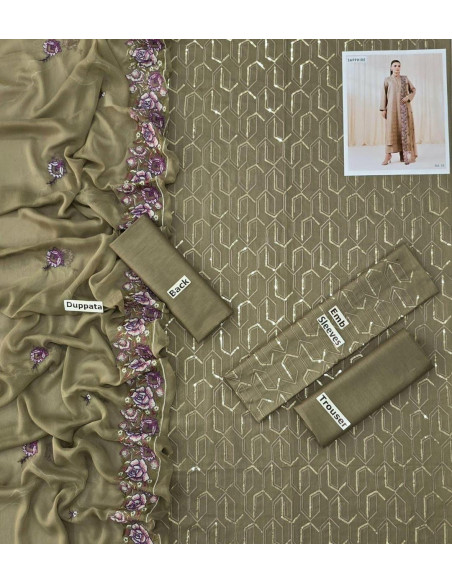 3pcs women's unstitched embroidered suit