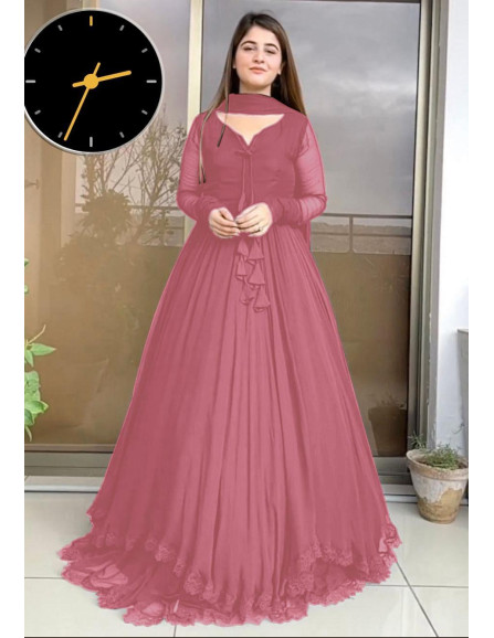 Elegant pink chiffon maxi suit set-3pcs