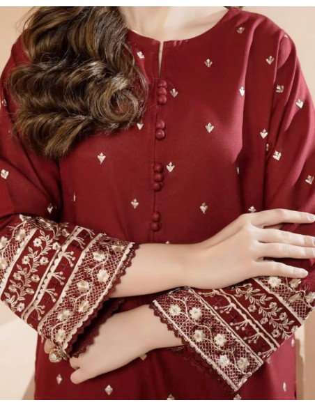 2pcs women's unstitched embroidered suit 