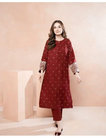 2pcs women's unstitched embroidered suit 