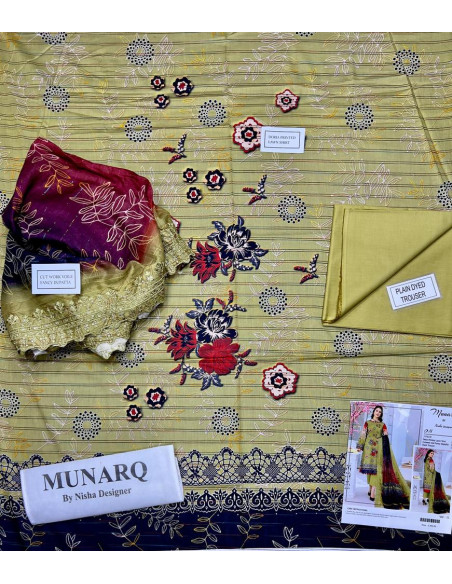 3pcs women's unstitched lawn embroidered suit