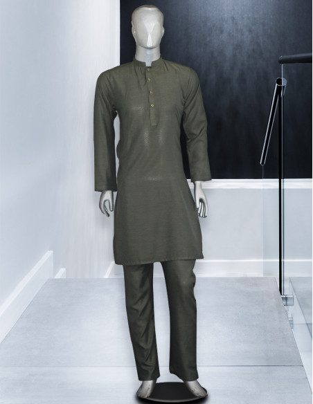 Men Ready to wear Timber Green Maloki Kurta Pajama/Trouser by Kurta Dukan