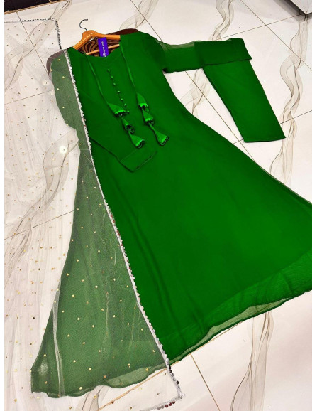 3 Pcs Women's Stitched Plain Maxi Suit