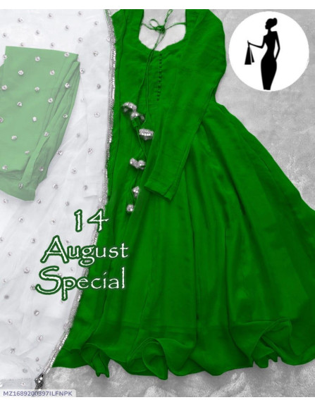 3 Pcs Women's Stitched Plain Maxi Suit