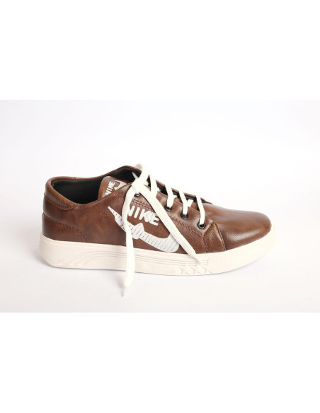 Stylish Men's Brown Synthetic Leather Sneakers - Casual Comfort