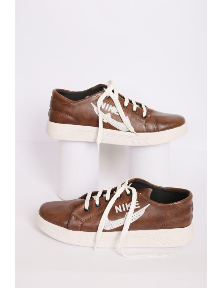 Stylish Men's Brown Synthetic Leather Sneakers - Casual Comfort