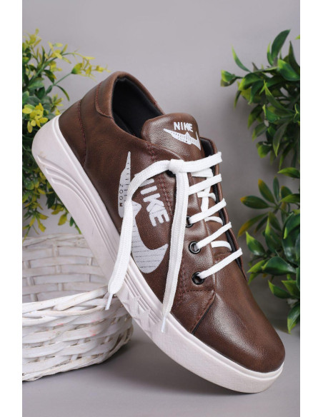 Stylish Men's Brown Synthetic Leather Sneakers - Casual Comfort