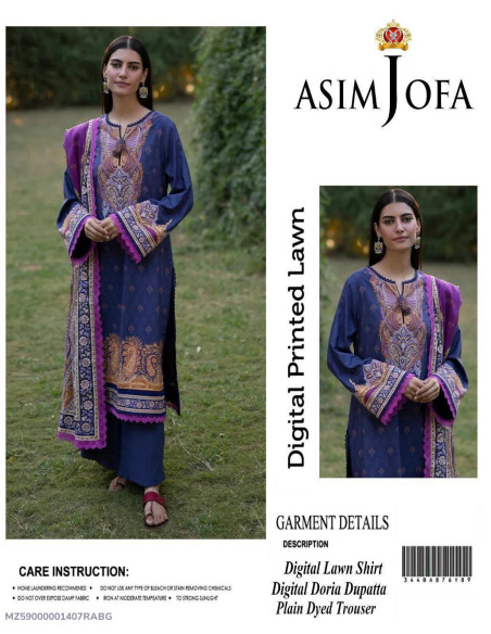 3 Pcs Women's Unstitched Printed Suit