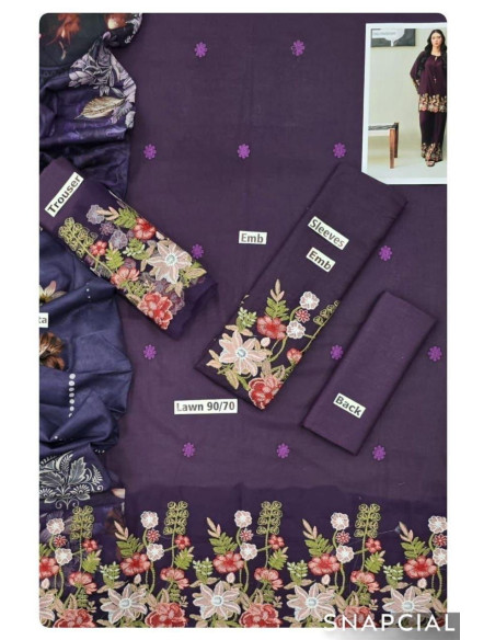 3pce Khaddar Embroidered  Unstitched-fabric suit