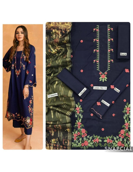 3pce Khaddar Embroidered...