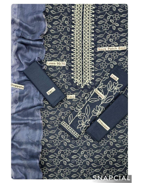 3pce Khaddar Embroidered  Unstitched-fabric suit