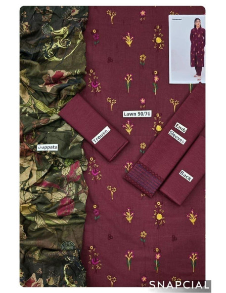 3pce Khaddar Embroidered...