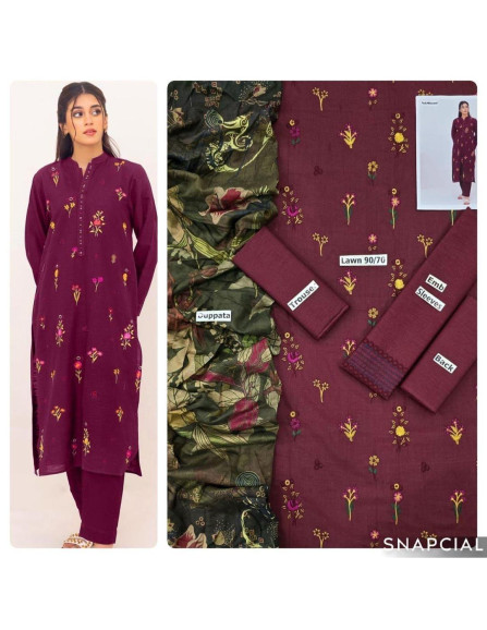 3pce Khaddar Embroidered...