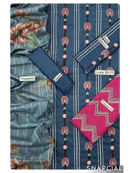 3pce Khaddar Embroidered  Unstitched-fabric suit