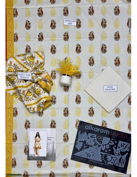 3 Pcs Women's Unstitched lawn suite