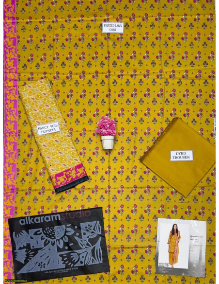  3 Pcs Women's Unstitched lawn suite