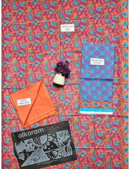 3 Pcs Women's Unstitched lawn suite