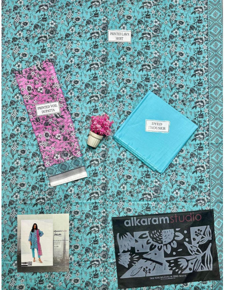 3 Pcs Women's Unstitched lawn suite