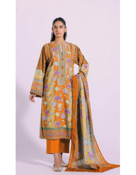  3 Pcs Women's Unstitched Khaddar Printed suit