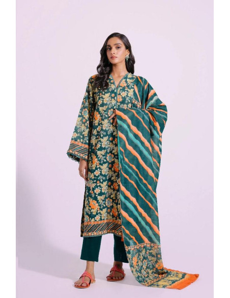 3 Pcs Women's Unstitched Khaddar Printed suit