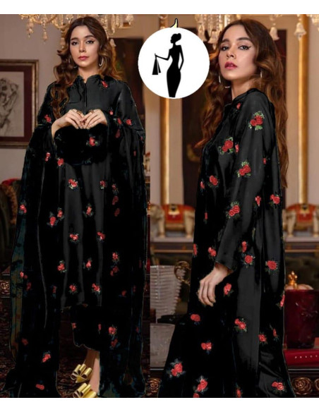 3 Pcs Women's Stitched Silk Embroidered Suit
