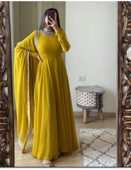 3 Pce Woman Stitched chiffon plain maxi  