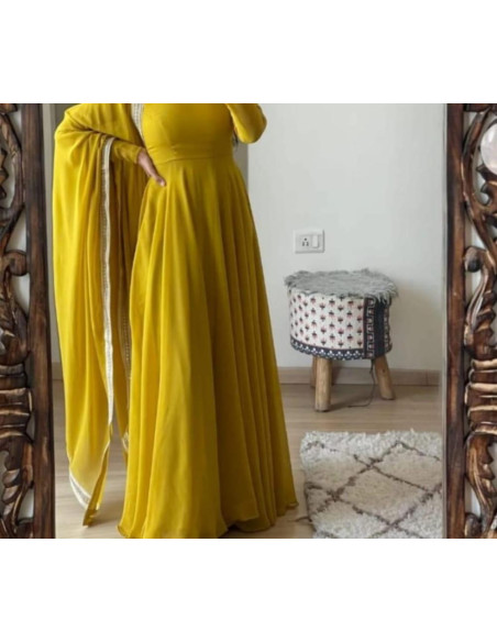 3 Pce Woman Stitched chiffon plain maxi  