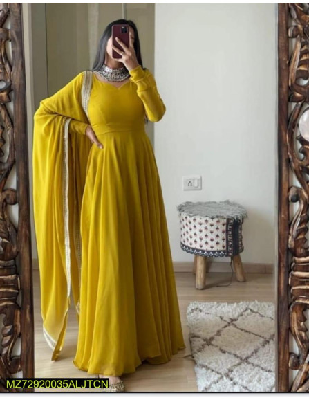 3 Pce Woman Stitched chiffon plain...