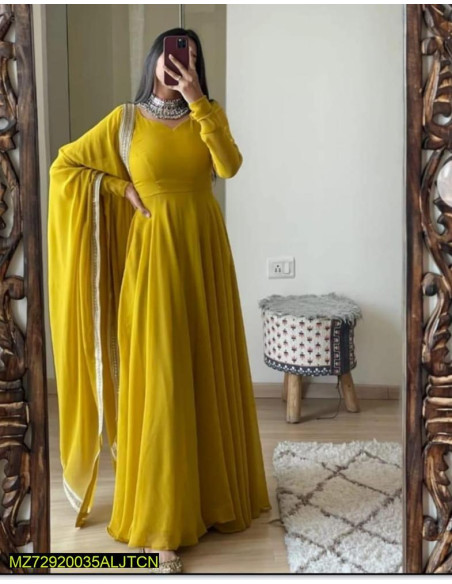 3 Pce Woman Stitched chiffon plain maxi  