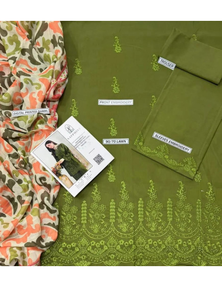 3 pcs woman unstitched ChikanKari...