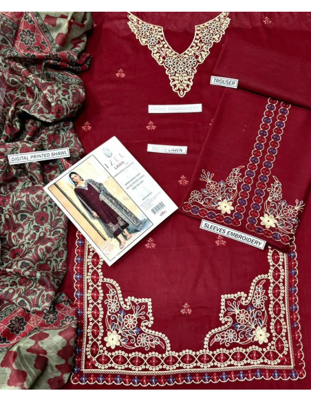 3 Pcs Women's lawn Unstitched Embroidered Suit