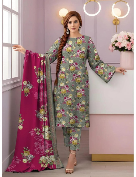 3 Pcs Women's Unstitched Lawn Printed...
