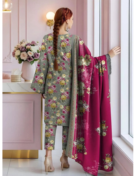 3 Pcs Women's Unstitched Lawn Printed...