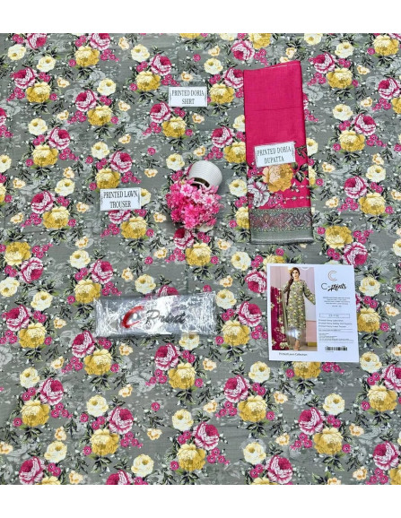 3 Pcs Women's Unstitched Lawn Printed...