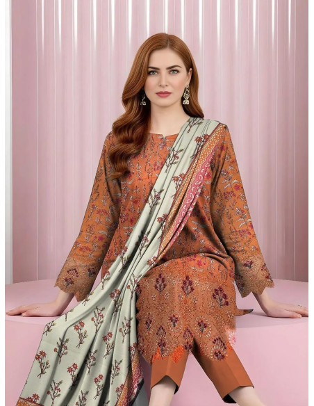 3 Pcs Women's Unstitched Lawn Printed Suit